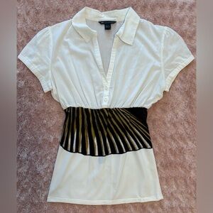 MNG White Collar Blouse with Bottom Detail Size Large (Fits More Like a Medium)